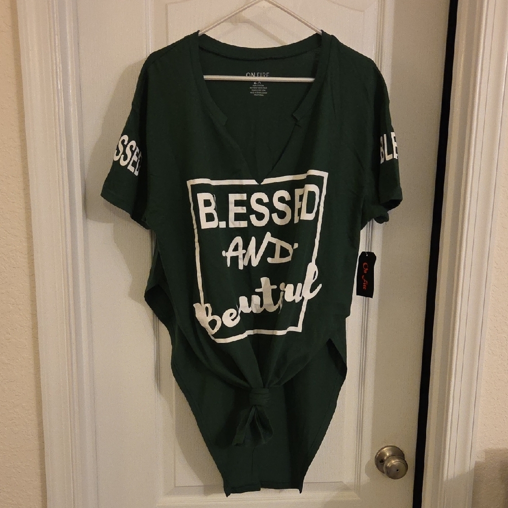 On Fire Forest Green 'Blessed and Beautiful' Tee - Picture 4 of 11